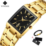 Square Watch Men Luxury WWOOR Stainless Steel Mens Wristwatch Calendar Man's Wrist Watches Waterproof Sports Casual Watches 2019