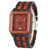 Retro Wood Watches for Men Unique Rectangle Dial Light Clock Man Full Natural Woody Bracelet Calendar Date Quartz Wrist Watches