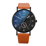 Fashion Sleek Minimalist Roman Blue Glass Leather Belt Men's Quartz Watch Analog Business Male Clock relogio masculino Clock