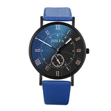 Fashion Sleek Minimalist Roman Blue Glass Leather Belt Men's Quartz Watch Analog Business Male Clock relogio masculino Clock