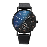 Fashion Sleek Minimalist Roman Blue Glass Leather Belt Men's Quartz Watch Analog Business Male Clock relogio masculino Clock