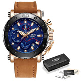 LIGE Luxury Brand Men Blue Leather Sports Watches Men's Army Military Watch Male Date Analog Quartz Clock Relogio Masculino 2019