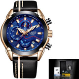 LIGE Luxury Brand Men Blue Leather Sports Watches Men's Army Military Watch Male Date Analog Quartz Clock Relogio Masculino 2019