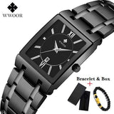 Square Watch Men Luxury WWOOR Stainless Steel Mens Wristwatch Calendar Man's Wrist Watches Waterproof Sports Casual Watches 2019