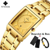 Square Watch Men Luxury WWOOR Stainless Steel Mens Wristwatch Calendar Man's Wrist Watches Waterproof Sports Casual Watches 2019