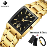 Square Watch Men Luxury WWOOR Stainless Steel Mens Wristwatch Calendar Man's Wrist Watches Waterproof Sports Casual Watches 2019