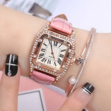 Women watch Beautiful delicate watch cortex pin buckle luxury fashion Wild ladies watch gift Square diamond roman numerals dial