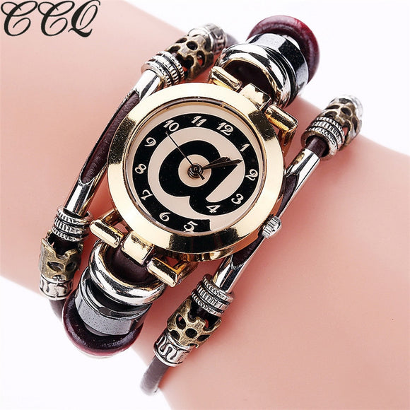 CCQ Brand Fashion Vintage Cow Leather Bracelet Watches Casual Women Crystal Quartz Watch Relogio Feminino Drop Shipping