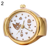 Lady Girl Golden Tone Round Elastic Alloy Quartz Watches Creative Finger Ring Watch