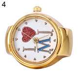 Lady Girl Golden Tone Round Elastic Alloy Quartz Watches Creative Finger Ring Watch