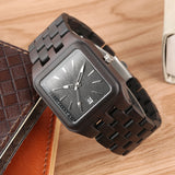 Retro Wood Watches for Men Unique Rectangle Dial Light Clock Man Full Natural Woody Bracelet Calendar Date Quartz Wrist Watches