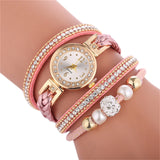 Watches For Fashion Women Leather Decorative Circle Quartz Watch Winding Bracelet Ladies Dress Wrist Female Watch Gift