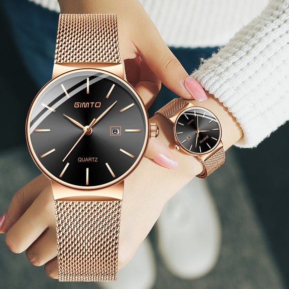 GIMTO Brand Rose Gold Quartz Women Watches Luxury Steel Clock Bracelet Ladies Calendar Wrist Watches Female Sport Relogio Reloj