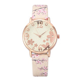 Hot Women Fashionable Embossed Flowers Small Fresh Printed Watch Gift Clock Leather Belt Student Dress Quartz WristWatch Girl#B