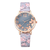 Hot Women Fashionable Embossed Flowers Small Fresh Printed Watch Gift Clock Leather Belt Student Dress Quartz WristWatch Girl#B