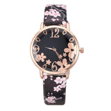 Hot Women Fashionable Embossed Flowers Small Fresh Printed Watch Gift Clock Leather Belt Student Dress Quartz WristWatch Girl#B