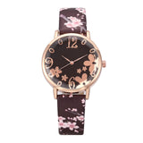 Hot Women Fashionable Embossed Flowers Small Fresh Printed Watch Gift Clock Leather Belt Student Dress Quartz WristWatch Girl#B