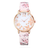 Hot Women Fashionable Embossed Flowers Small Fresh Printed Watch Gift Clock Leather Belt Student Dress Quartz WristWatch Girl#B