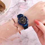 Fashion Luxury Women Watches Milan Magnet Alloy Strap Roman Numberal Starry Sky Ladies Clock Quartz Wristwatch Relogio Feminino